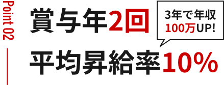 賞与年2~4回 3.5ヶ月分保証 平均昇給率8％